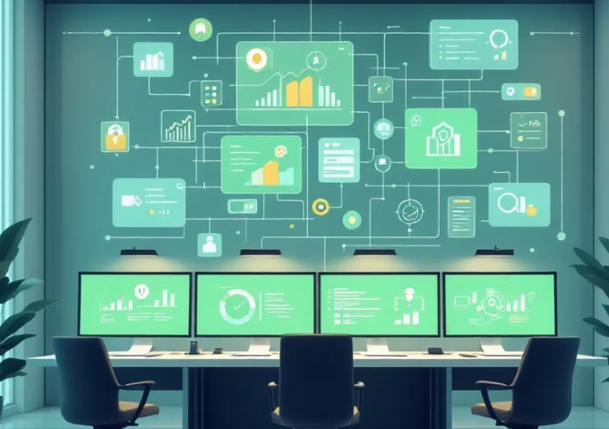 Salle SOC avec tableaux de bord